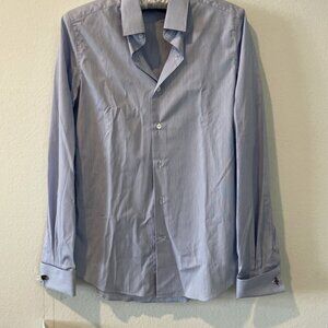 $1360 E Valentino Spa Striped Blue Dress Shirt